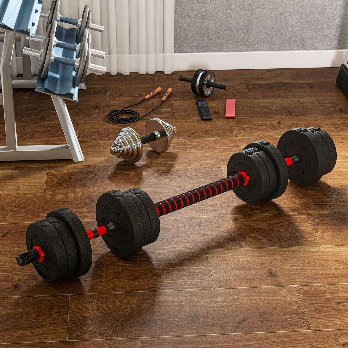 2 in 1 dumbbell set 20 kg adjustable dumbbell & barbell professional dumbbell strength training black