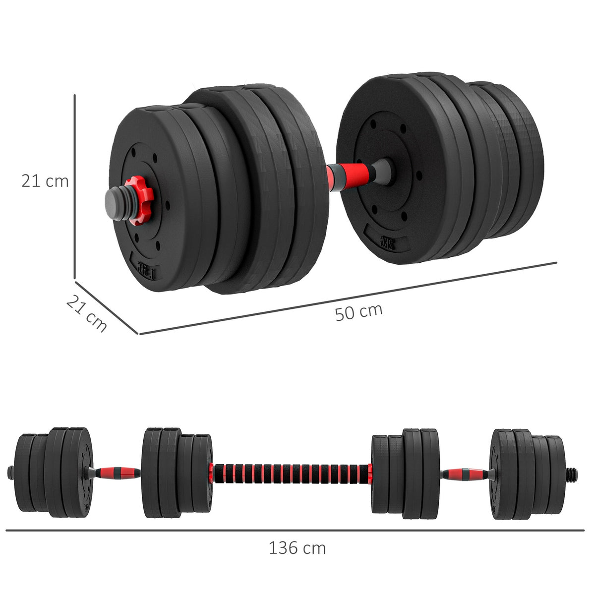 2 in 1 dumbbell set 30 kg adjustable dumbbell & barbell professional dumbbell strength training black