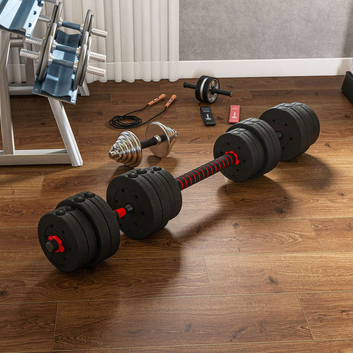 2 in 1 dumbbell set 30 kg adjustable dumbbell & barbell professional dumbbell strength training black