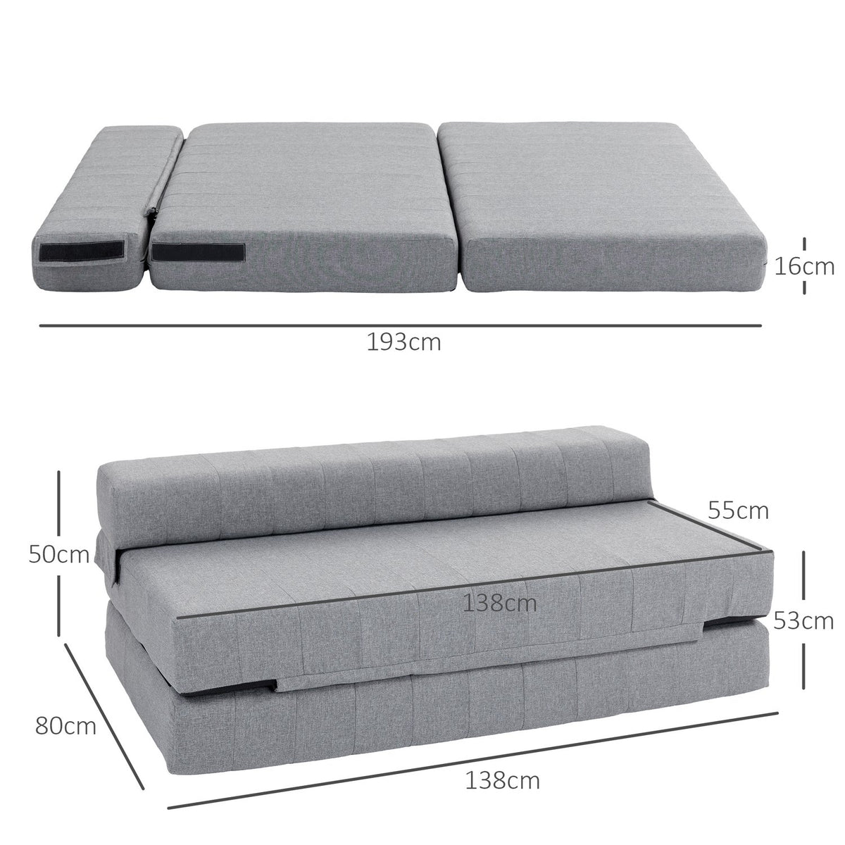 2-in-1 floor sofa, load capacity up to 250 kg, folding sofa bed with linen look, for 2 people, sofa bed, for living room, bedroom