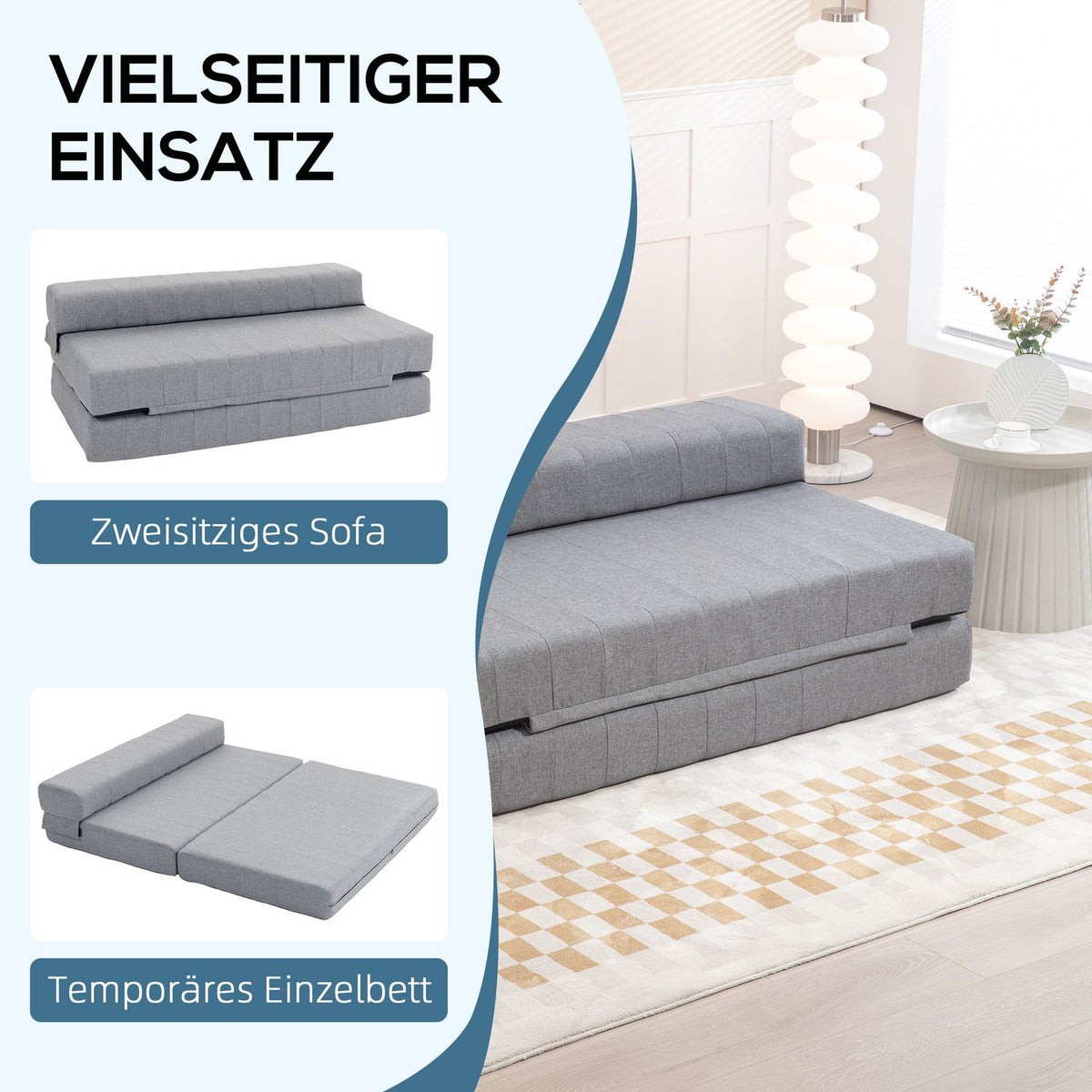 2-in-1 floor sofa, load capacity up to 250 kg, folding sofa bed with linen look, for 2 people, sofa bed, for living room, bedroom