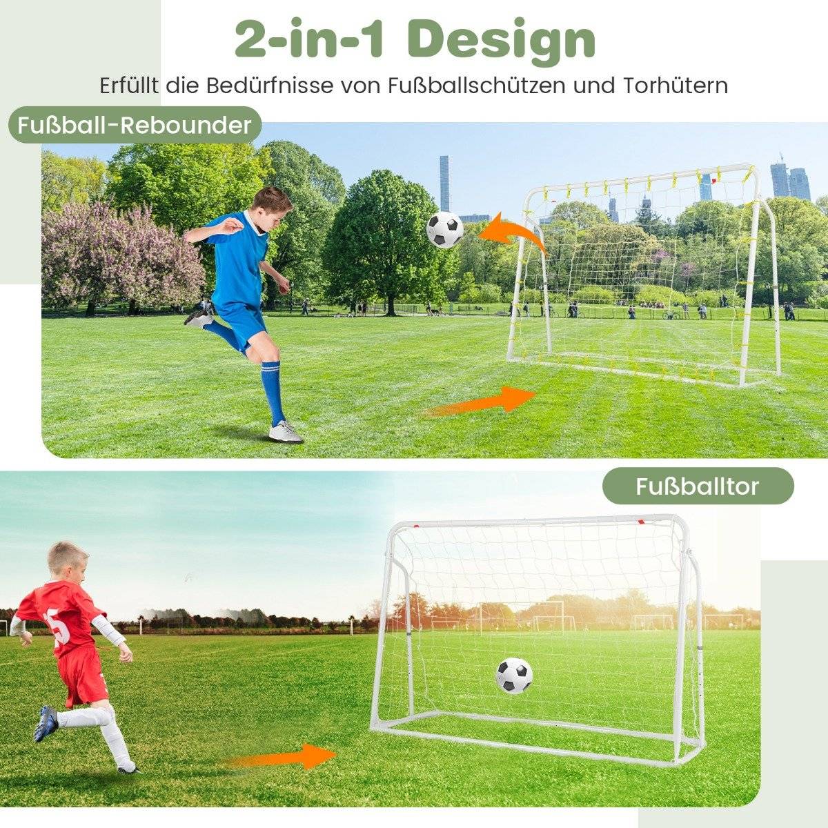 2 in 1 football goal & rebounder football goals 187 x 60 x 102-122.5 cm children's football goal set height adjustable white