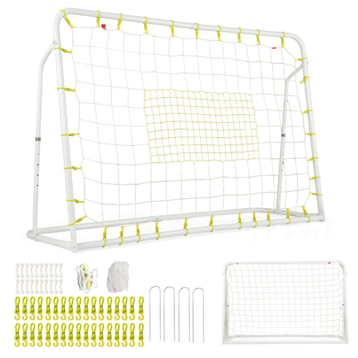 2 in 1 football goal & rebounder football goals 187 x 60 x 102-122.5 cm children's football goal set height adjustable white