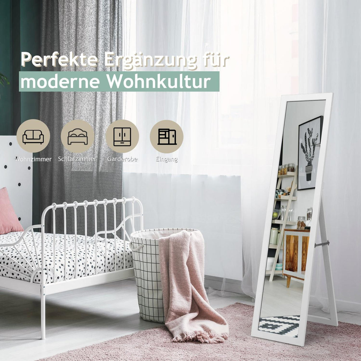 2 in 1 full body mirror full length mirror with wooden frame 37 x 155 cm white