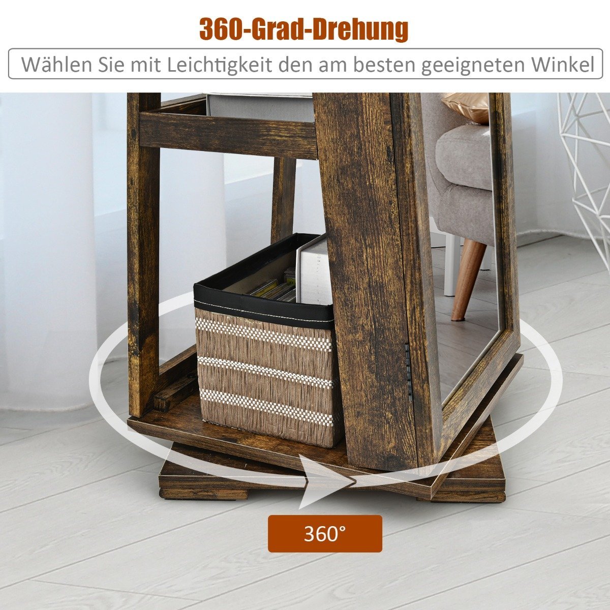 2 in 1 jewelry cabinet & ladder shelf with full-length mirror 39 x 39 x 161 cm brown