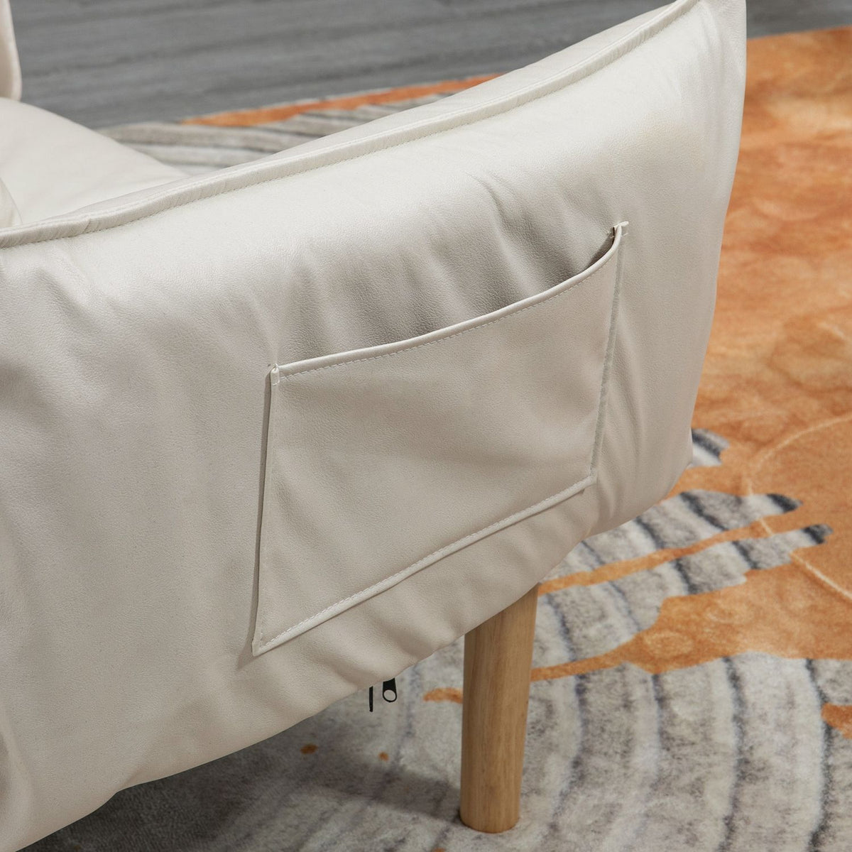 2-in-1 lounge chair, adjustable relaxation chair & accent chair, floor chair with cushion, microfiber cloth, cream, up to 120 kg