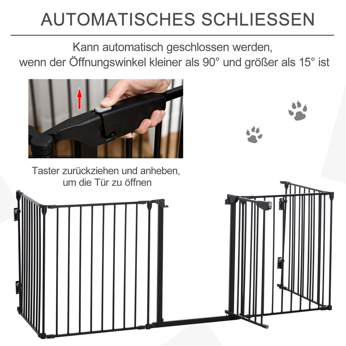 2 in 1 puppy run 5-piece folding barrier with door for small and medium-sized dogs, DIY puppy playpen 300 x 74.5 cm metal black