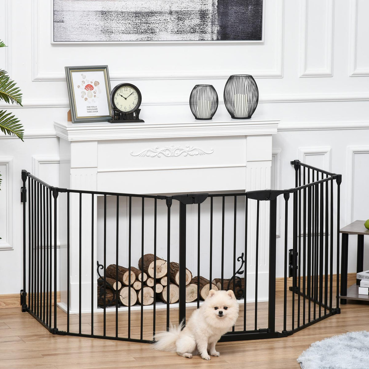 2 in 1 puppy run 5-piece folding barrier with door for small and medium-sized dogs, DIY puppy playpen 300 x 74.5 cm metal black