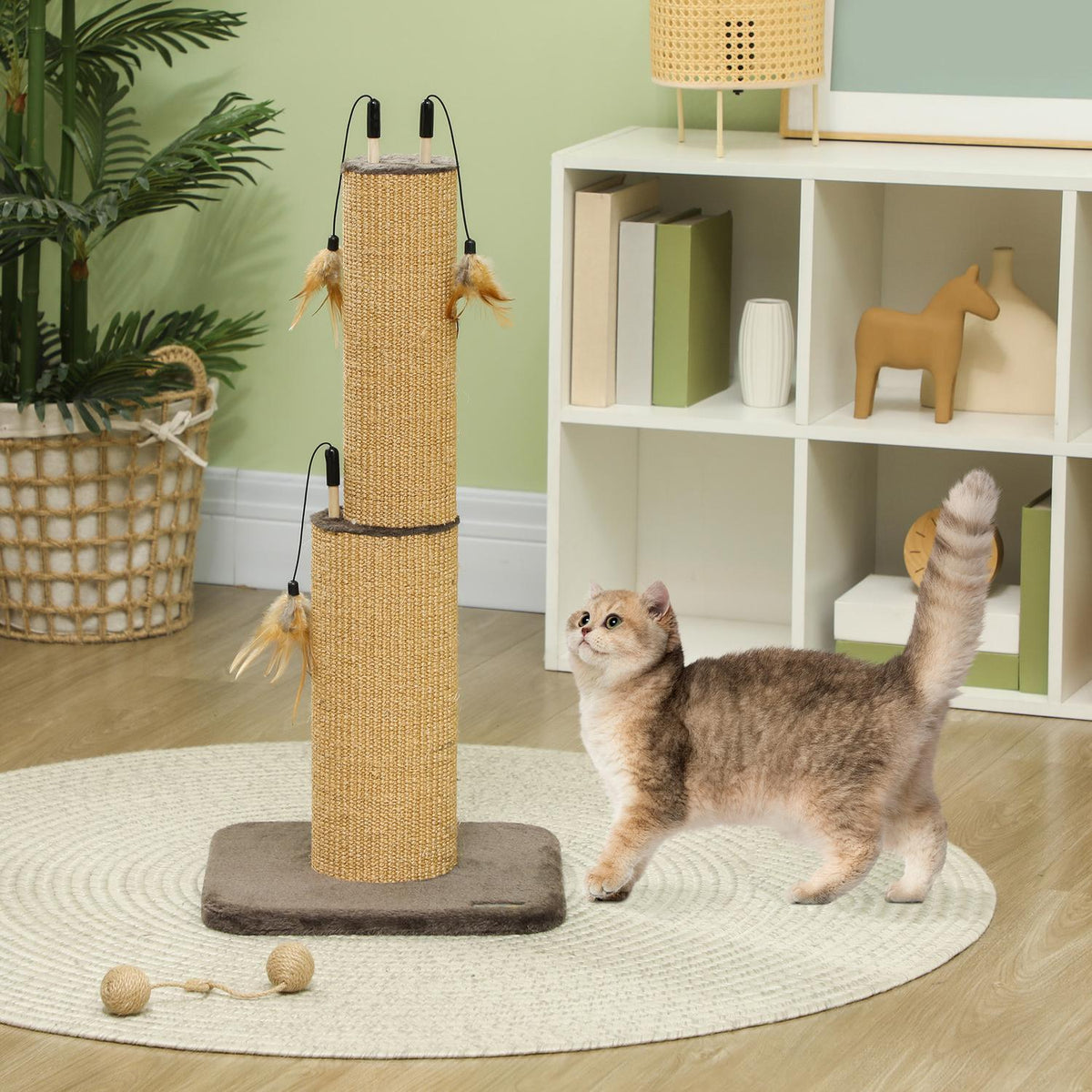 2-in-1 scratching post, 78cm scratching post, jute cat scratching post with spring, scratching post for cats, cat scratching furniture, indoor, brown