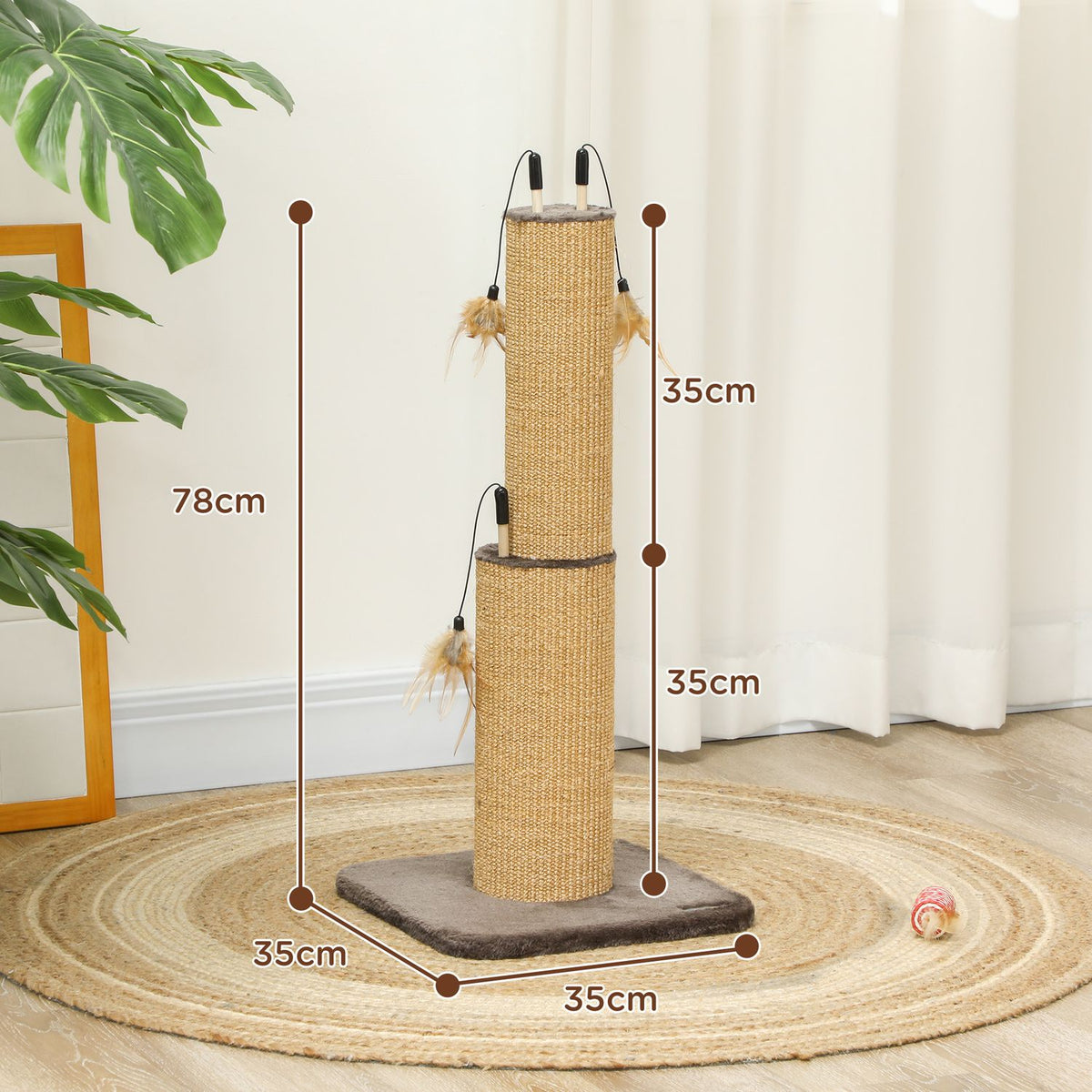 2-in-1 scratching post, 78cm scratching post, jute cat scratching post with spring, scratching post for cats, cat scratching furniture, indoor, brown