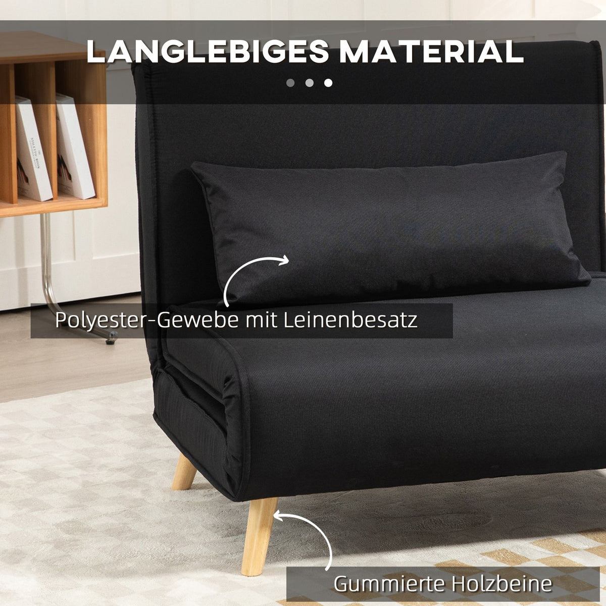 2-in-1 sleeping chair, up to 350 kg, sofa bed with bed function, decorative cushions, folding chair with adjustable backrest, linen look