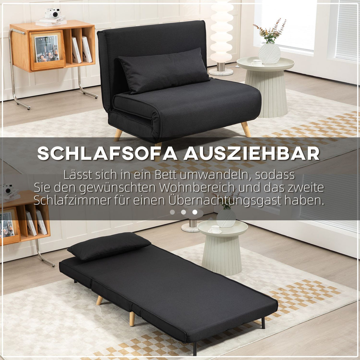 2-in-1 sleeping chair, up to 350 kg, sofa bed with bed function, decorative cushions, folding chair with adjustable backrest, linen look