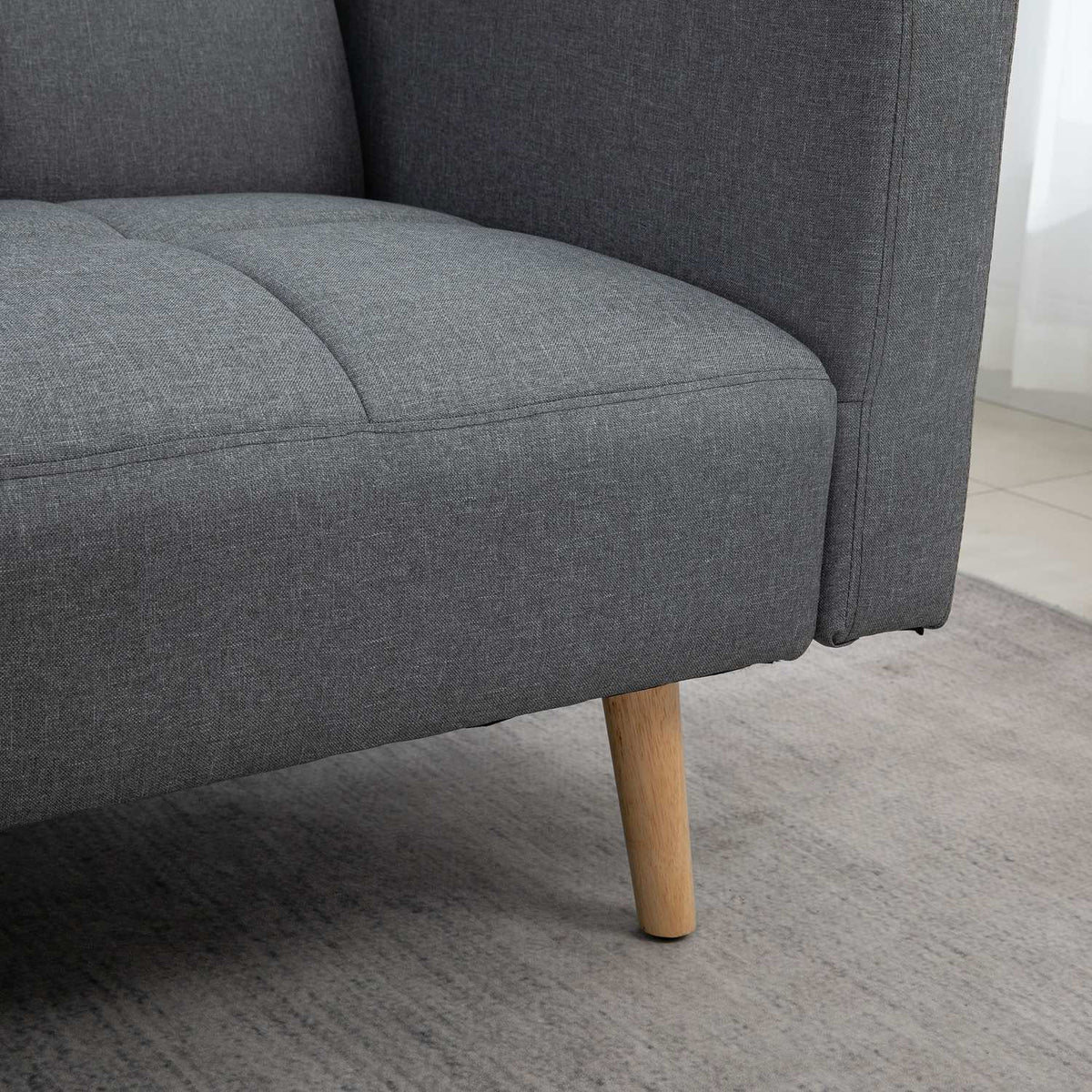 2 in 1 sofa bed 205 x 88 cm sofa with bed function, couch with seat cushion, linen look grey
