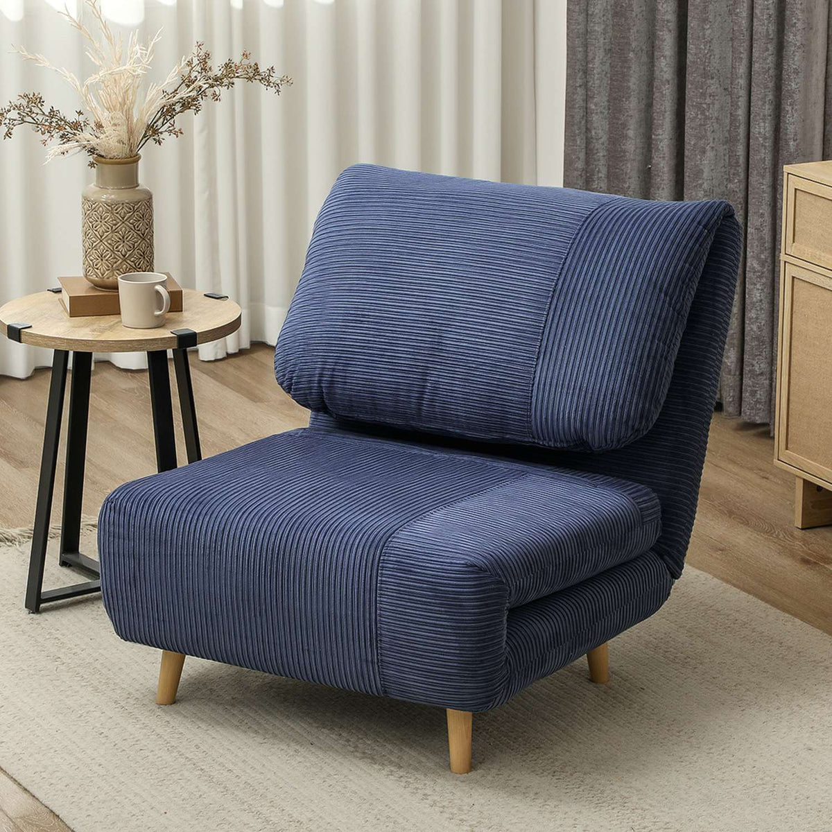 2-in-1 sofa bed, chair bed, adjustable folding mattress, guest bed in corduroy look, for bedroom, living room, blue, 82 x 89 x 83 cm