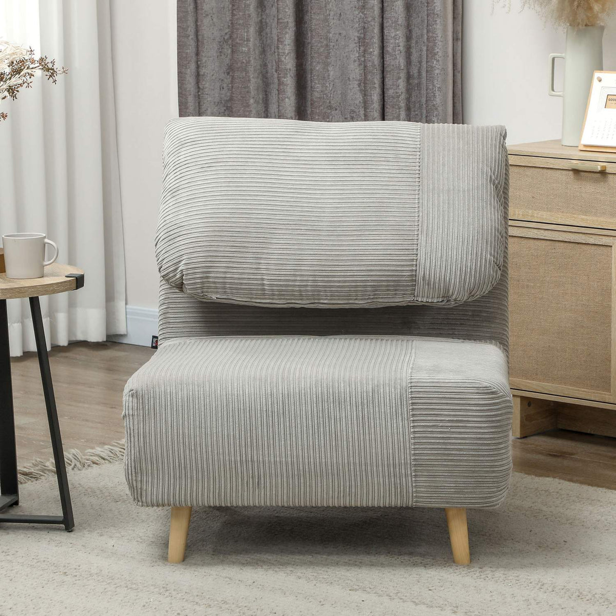 2-in-1 sofa bed, chair bed, adjustable folding mattress, guest bed in corduroy look, for bedroom, living room, gray 82 x 89 x 83 cm