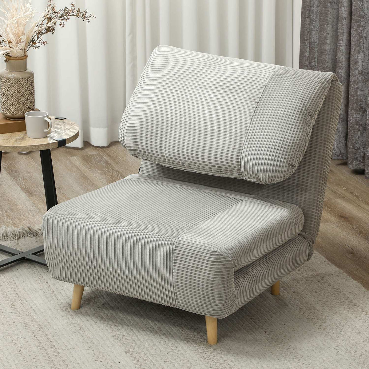 2-in-1 sofa bed, chair bed, adjustable folding mattress, guest bed in corduroy look, for bedroom, living room, gray 82 x 89 x 83 cm