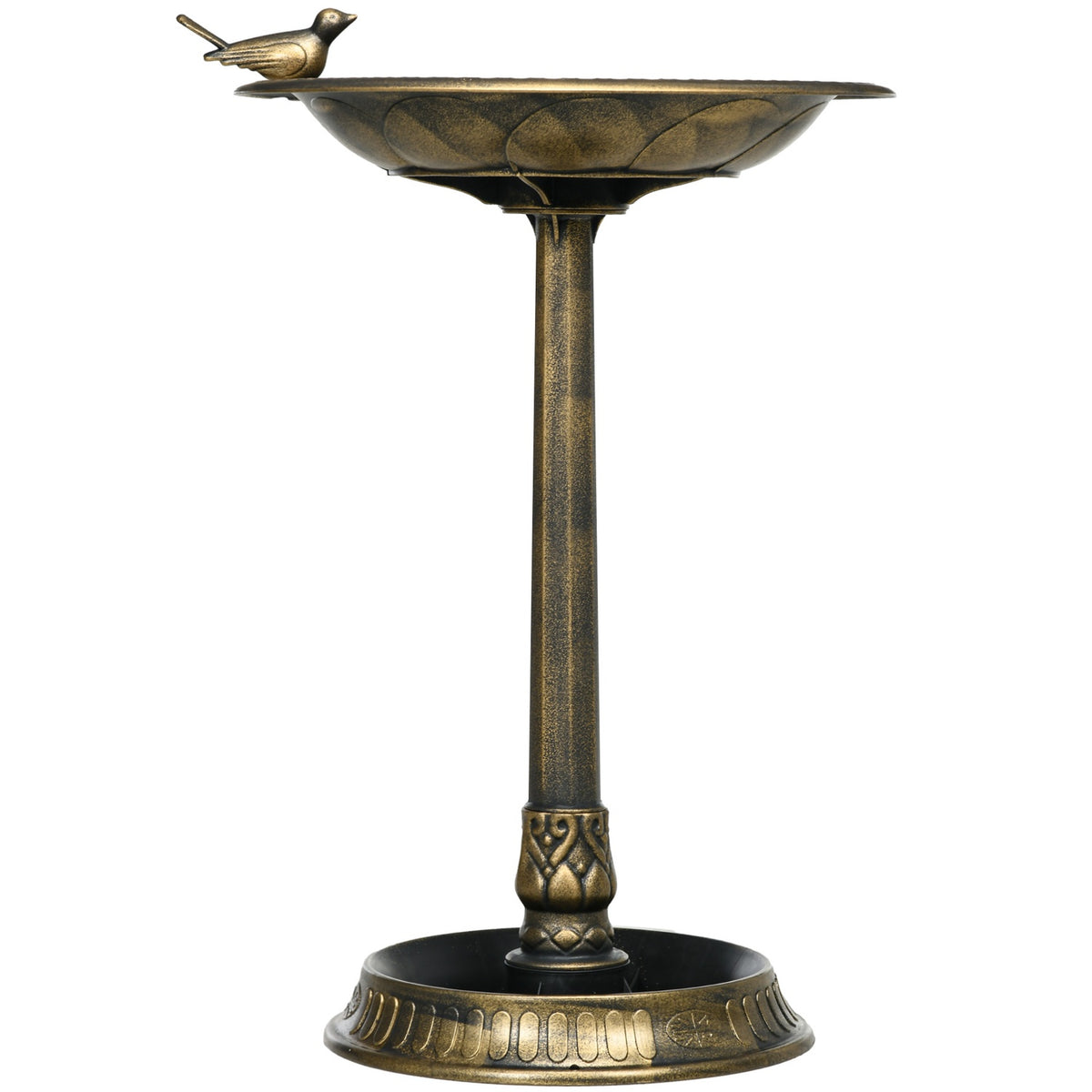 2 in 1 standing bird bath, bird bath made of plastic, frost-proof bird basin, winter-proof water bowl for wild birds, water bowl, water point for garden, terrace, balcony, 50 x 50 x 72 cm, bronze