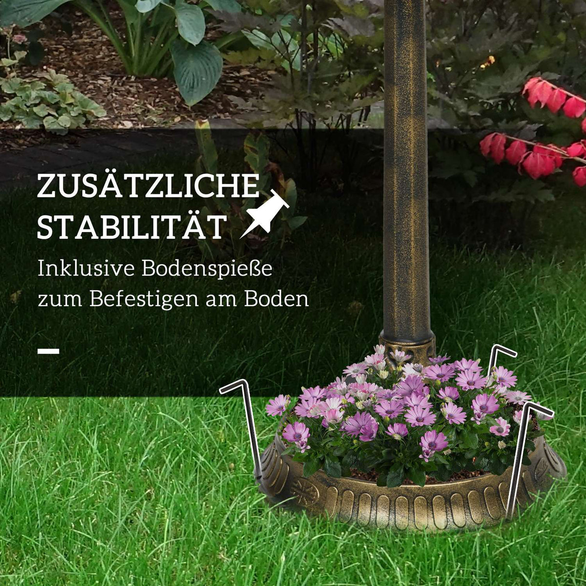 2 in 1 standing bird bath, bird bath made of plastic, frost-proof bird basin, winter-proof water bowl for wild birds, water bowl, water point for garden, terrace, balcony, 50 x 50 x 72 cm, bronze