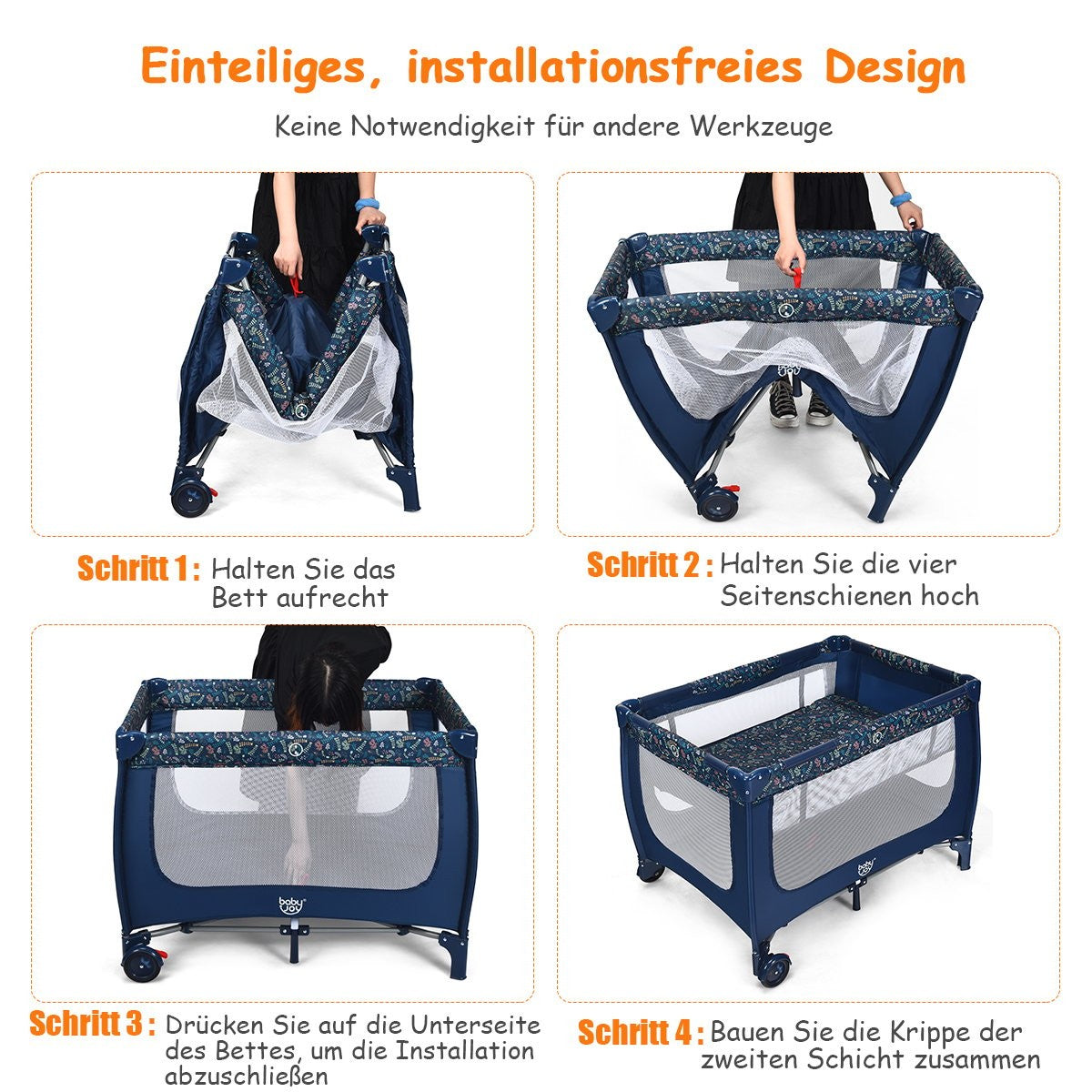 2 in 1 travel cot & playpen foldable children's bed 125 x 65 x 76 cm blue