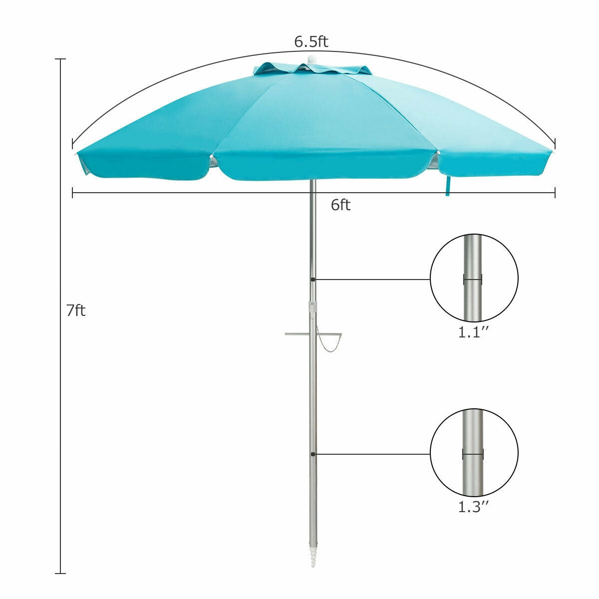 2m Beach Umbrella With Tilt, UPF 50+, Carry Bag, Blue