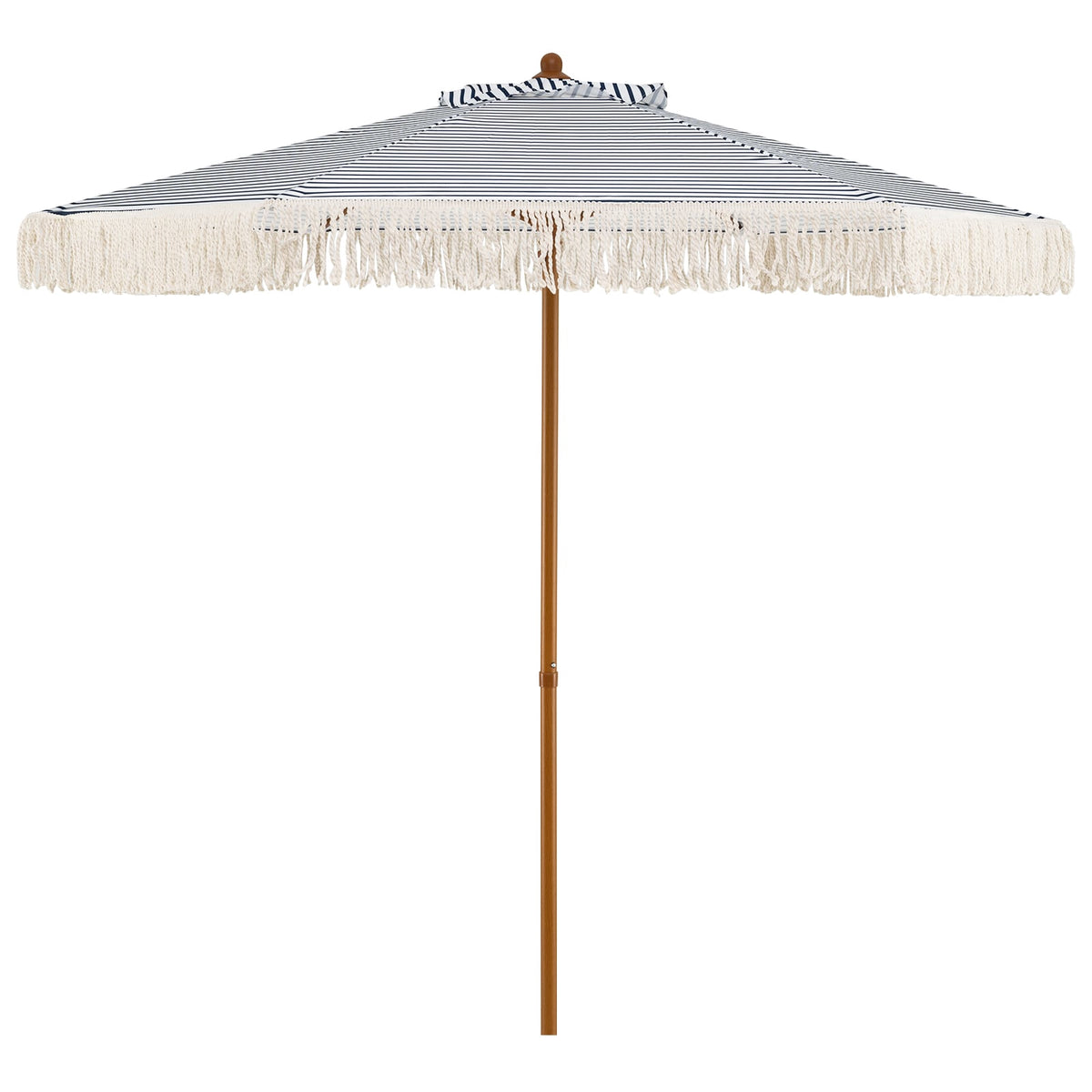 2m Blue Patio Umbrella with Fringe and Metal Pole