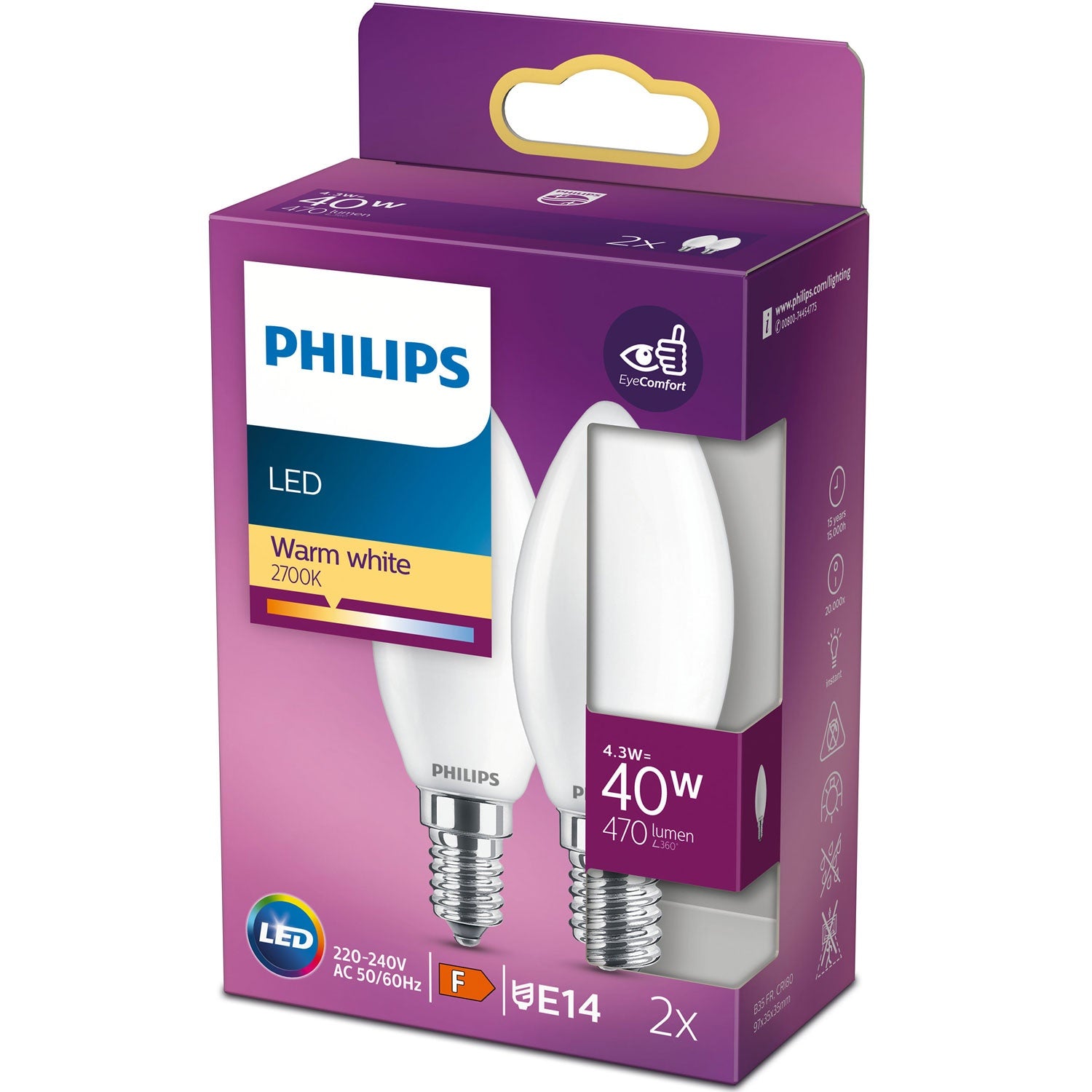 2-pack LED E14 Crown 40W Frost 470lm