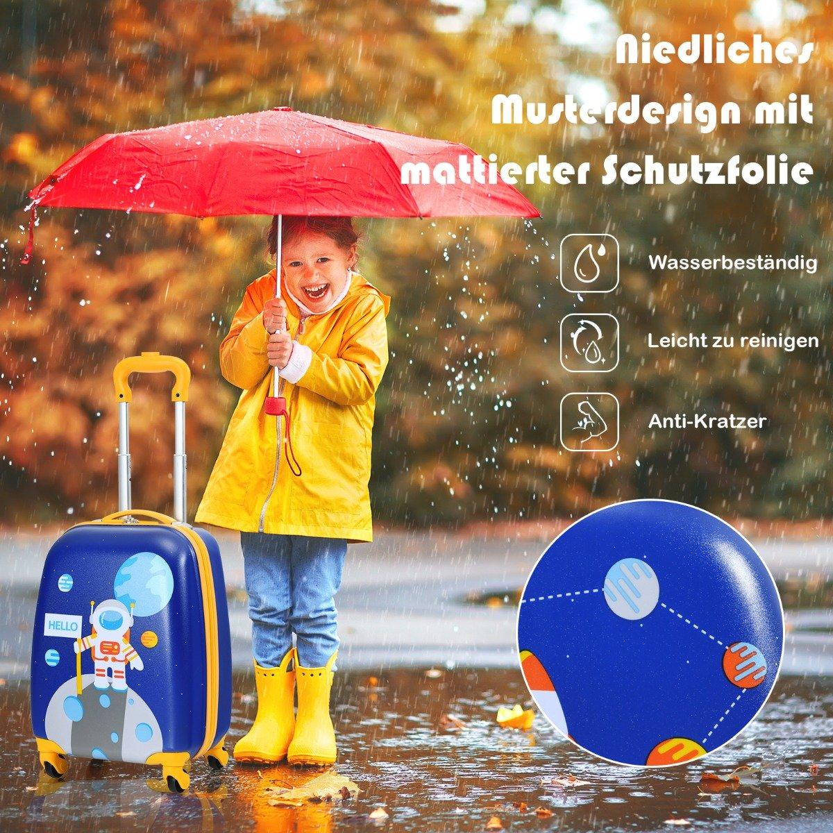 2-piece children's suitcase set with astronaut pattern backpack & suitcase 27 x 20 x 43 cm dark blue