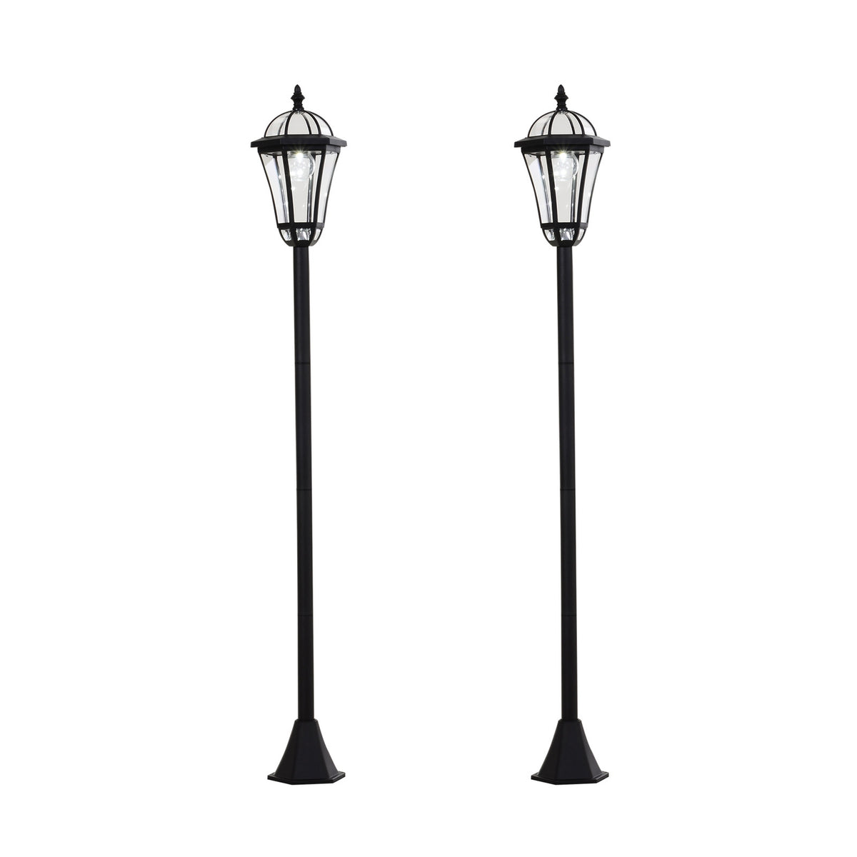 2-piece solar street light LED, IP44, ABS, Ø18.5 x H129 cm, energy saving mode, waterproof, garden light with stainless steel, black