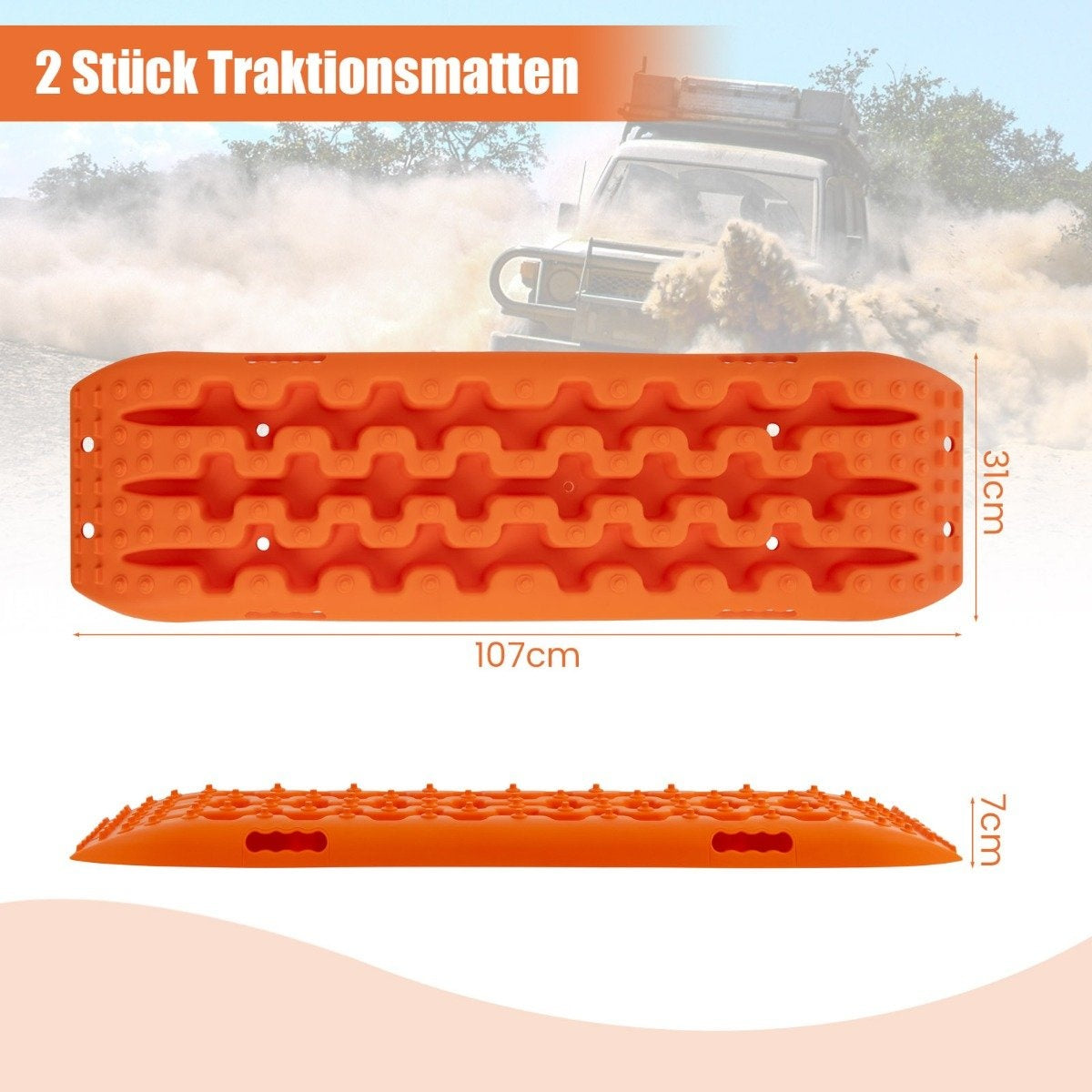 2 pieces traction aid sand sheets off-road tire ladder for sand/mud/snow 107 x 31 x 7 cm orange