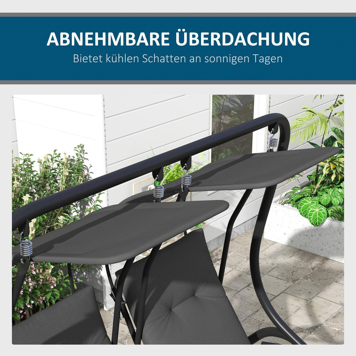 2-seater Hollywood swing garden swing with sun canopy gray 170 x 136 x 170 cm, sturdy steel construction for garden & terrace