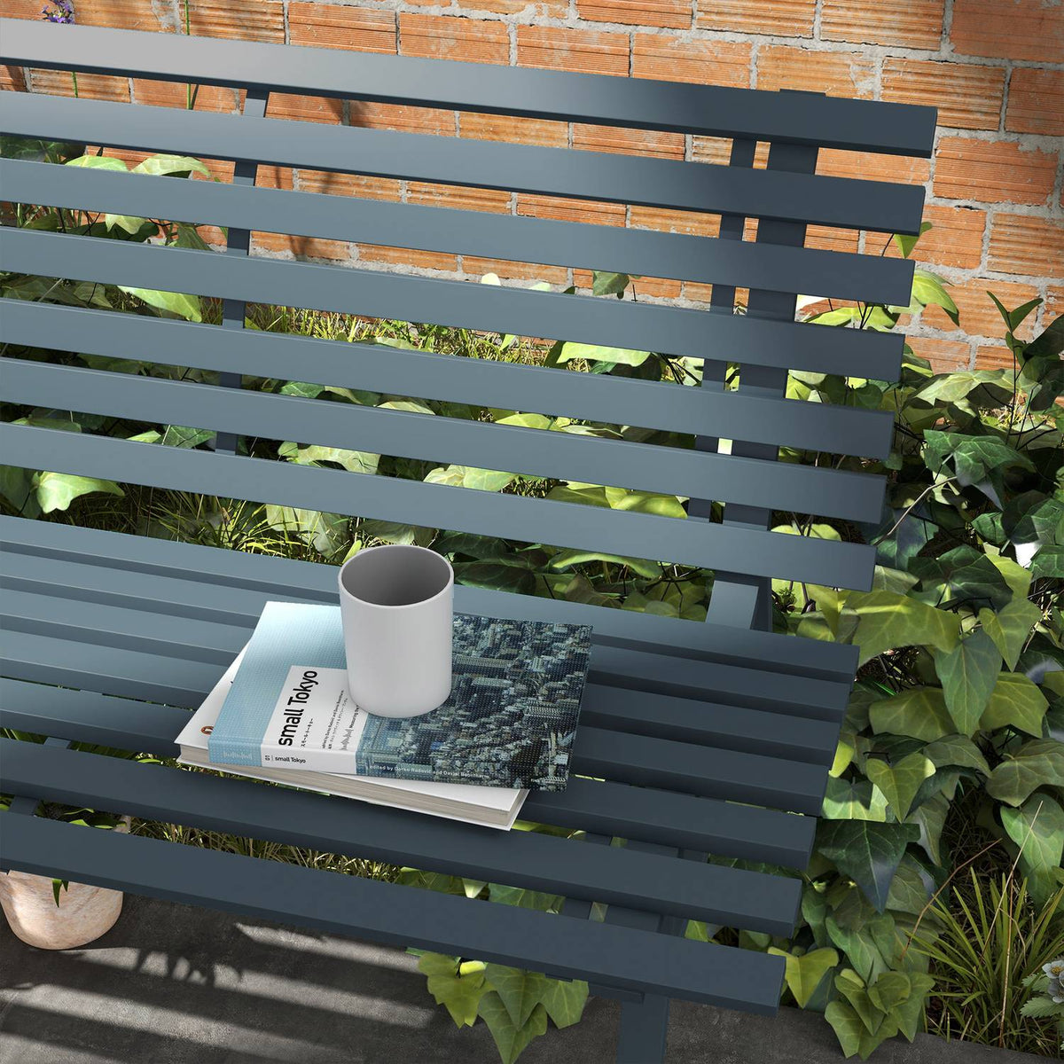 2-seater aluminum garden bench, weatherproof bench, UV-resistant garden furniture with slat design, park bench 240kg load capacity, balcony bench for balcony terrace, garden, 123x67x79cm, blue