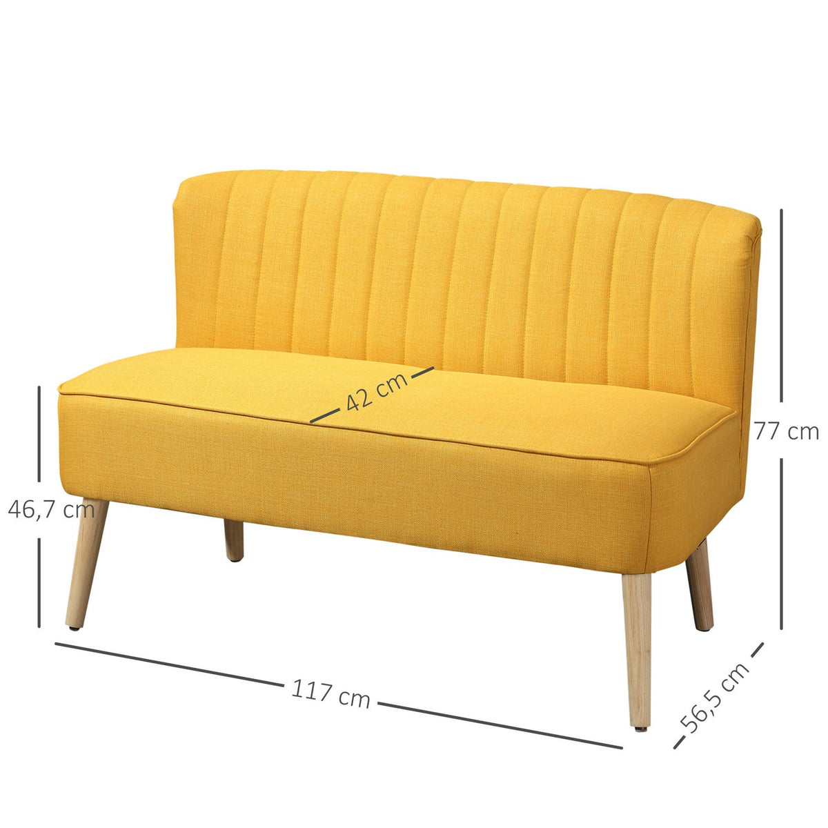 2-seater fabric sofa upholstered sofa seating lounge sofa wood foam yellow 117 x 56.5 x 77 cm