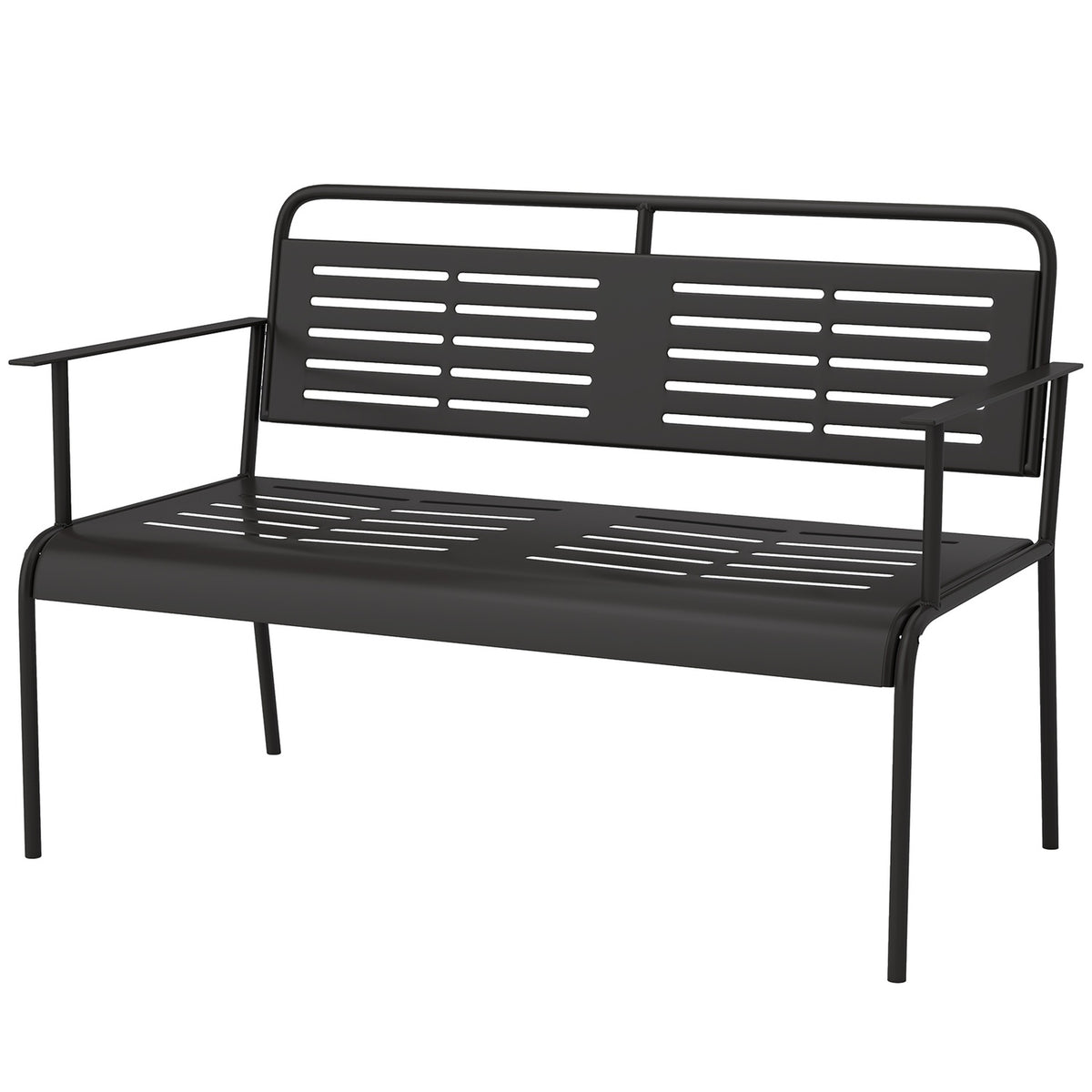2-seater garden bench, bench with slat design, water-repellent garden furniture with back and armrests, park bench 240kg load capacity, balcony bench for terrace, garden, 121 x 64 x 84cm, black |
