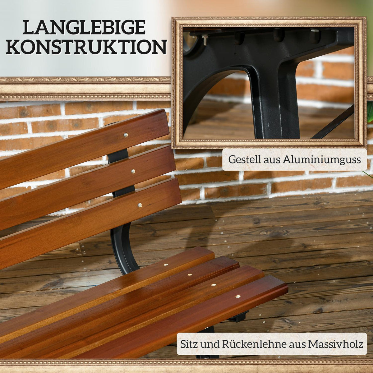 2-seater garden bench max. 240 kg, park bench with backrest, wooden Frisian bench for garden and balcony 120 x 57 x 70 cm
