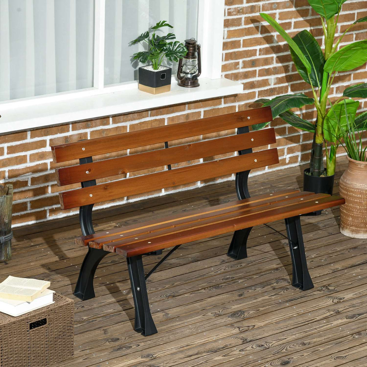 2-seater garden bench max. 240 kg, park bench with backrest, wooden Frisian bench for garden and balcony 120 x 57 x 70 cm