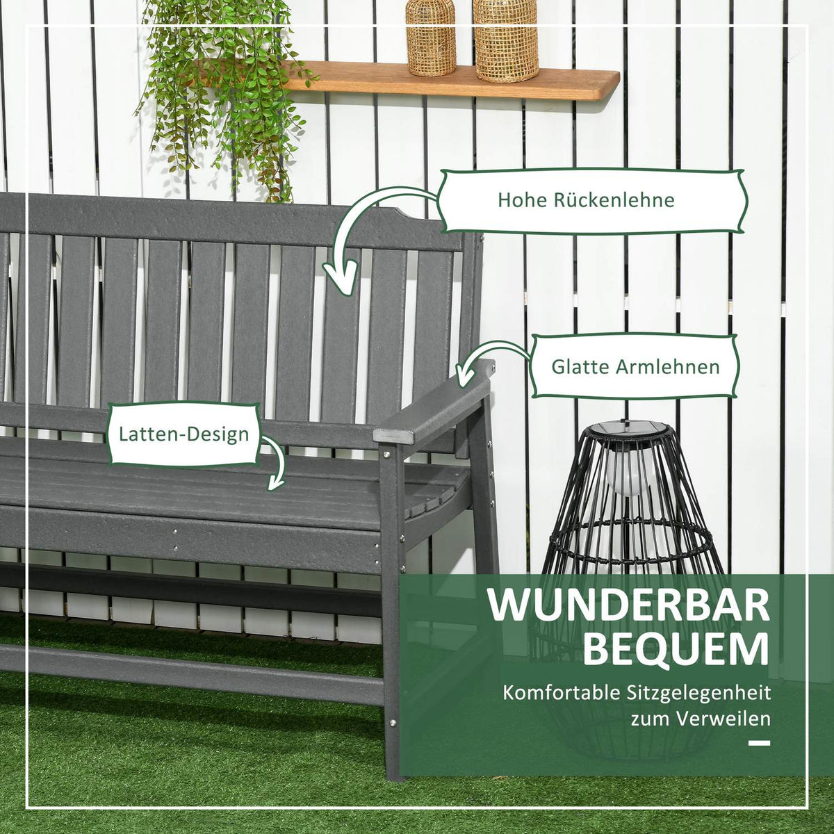2-seater garden bench, max. 320 kg, bench with backrest, country house style park bench, weatherproof patio bench, 124x60x87cm