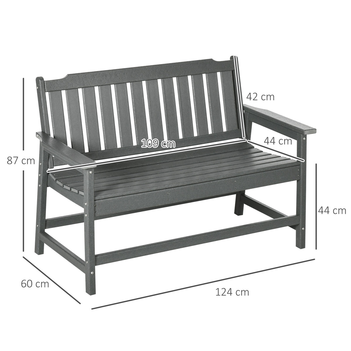 2-seater garden bench, max. 320 kg, bench with backrest, country house style park bench, weatherproof patio bench, 124x60x87cm