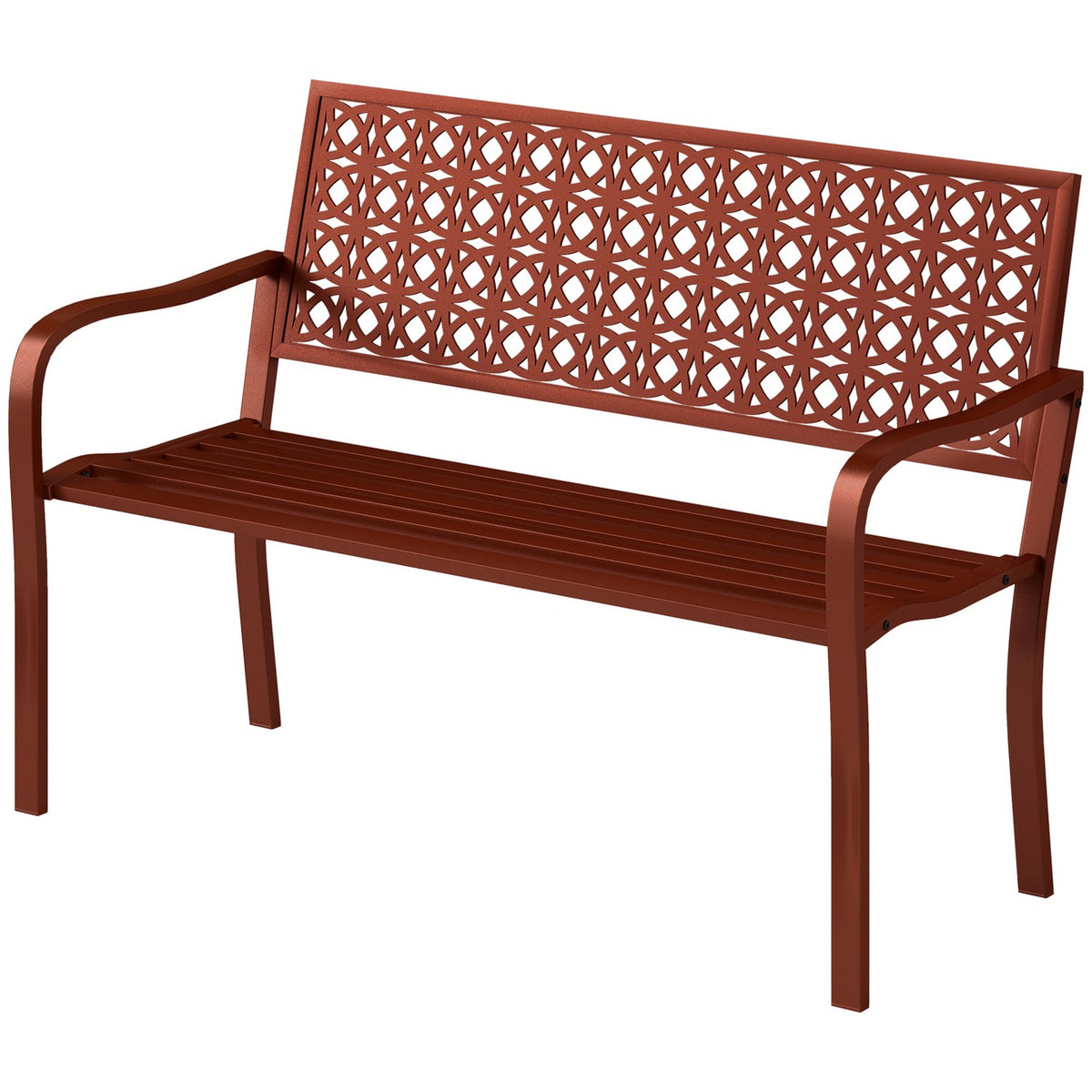 2-seater garden bench, weatherproof bench, garden furniture with back and armrests, park bench 240kg load capacity, balcony bench for balcony terrace, garden, 127 x 63 x 85cm, red
