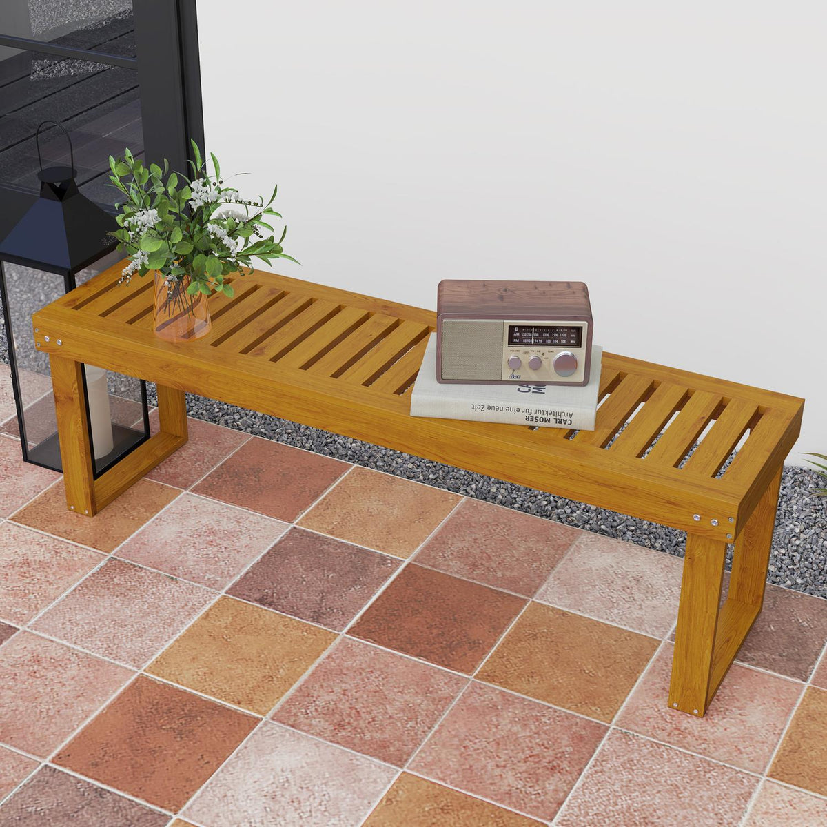2-seater garden bench, weatherproof bench made of wood, 300 kg load-bearing park bench with slatted seat, garden furniture, balcony bench for garden, balcony, terrace, park, yard, veranda 128 x 51 x 73 cm, teak
