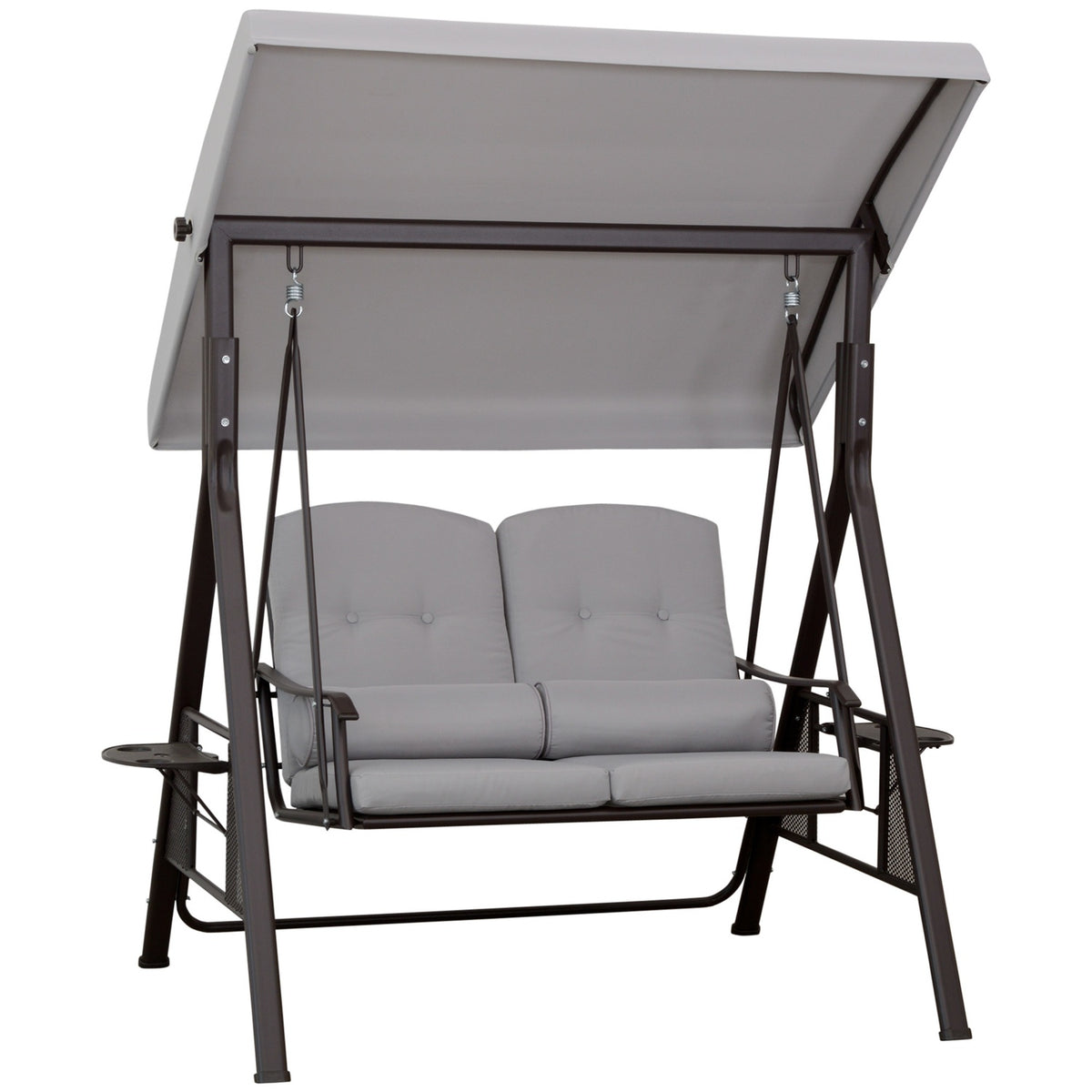 2-seater porch swing with sun canopy, cushions & tray, modern garden swing made of metal & polyester, gray, 162x118x173cm