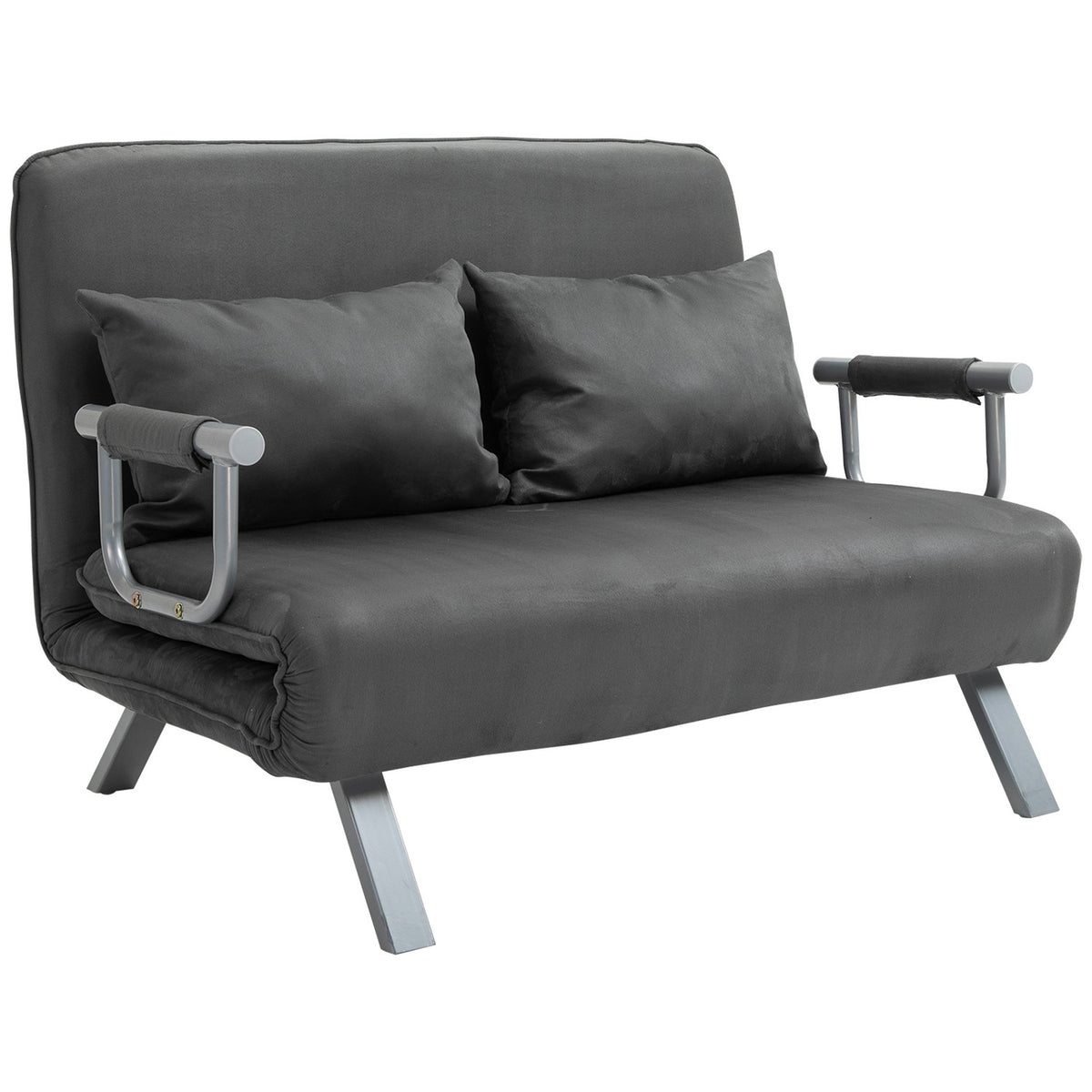 2-seater sofa bed with armrests 65x69x80cm 3-in-1 sofa bed, guest bed, folding mattress, imitation suede, gray