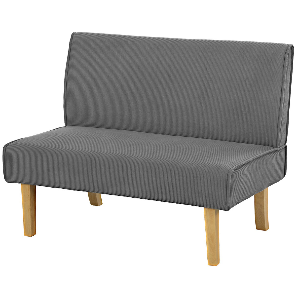 2 seater sofa, corduroy look couch, wooden legs, padded upholstered sofa, double sofa for bedroom, living room, 110 x 62 x 85 cm, gray