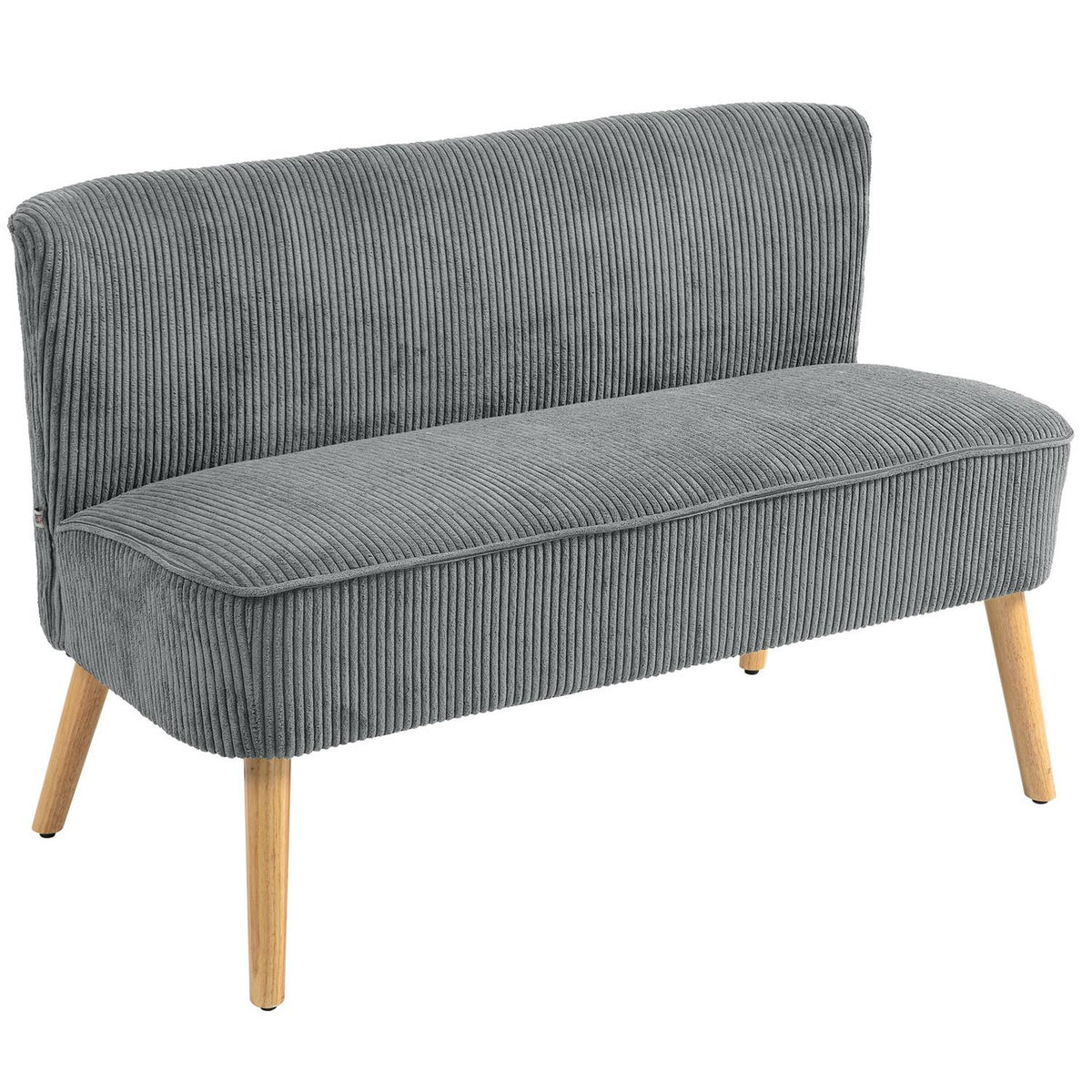 2 seater sofa, corduroy look couch, wooden legs, padded upholstered sofa, double sofa for living room, bedroom, 117 x 56.5 x 77 cm, gray