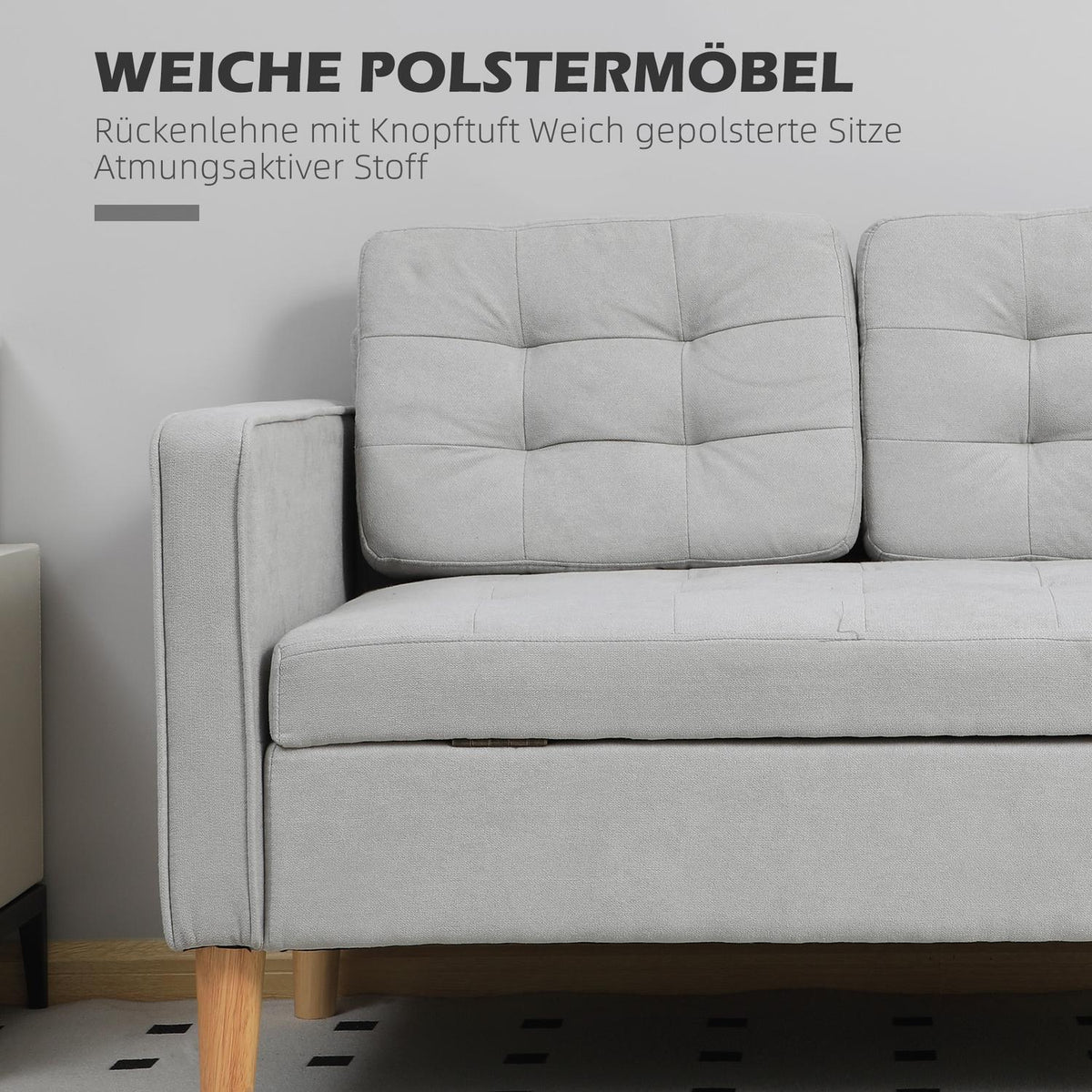 2 seater sofa, couch with storage space, upholstered sofa, double sofa with velvet look for living room, bedroom, 117x 62 x 78 cm