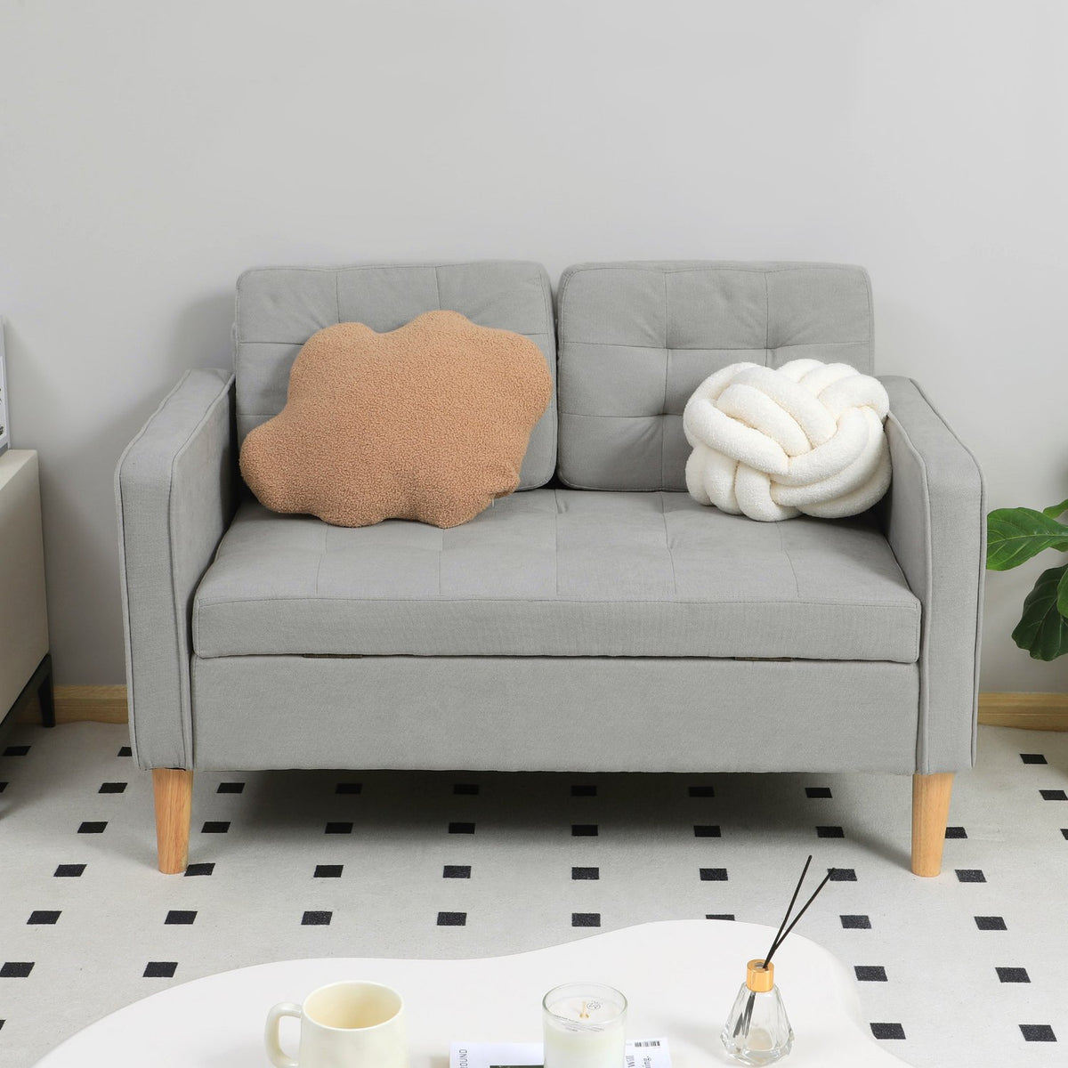 2 seater sofa, couch with storage space, upholstered sofa, double sofa with velvet look for living room, bedroom, 117x 62 x 78 cm