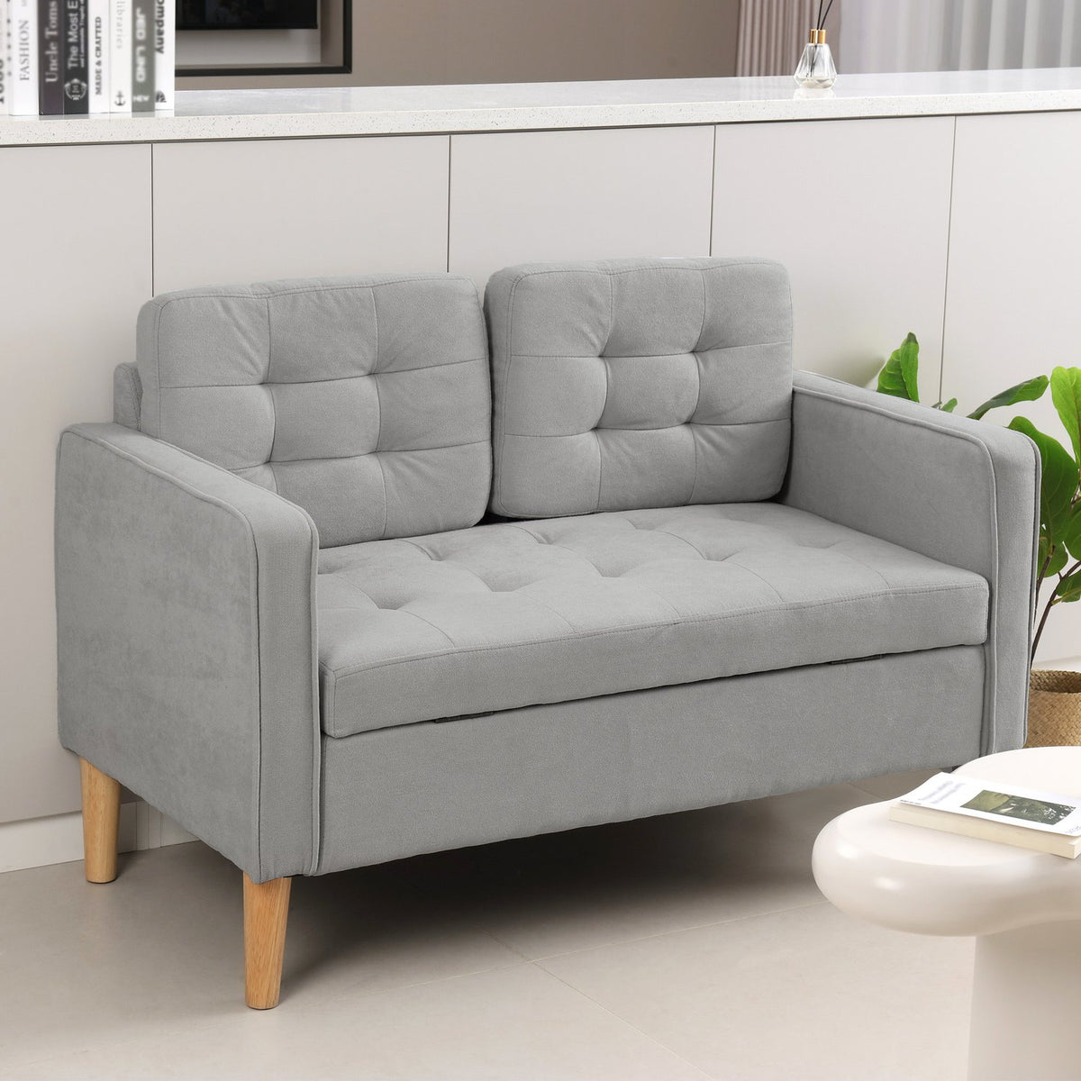2 seater sofa, couch with storage space, upholstered sofa, double sofa with velvet look for living room, bedroom, 117x 62 x 78 cm