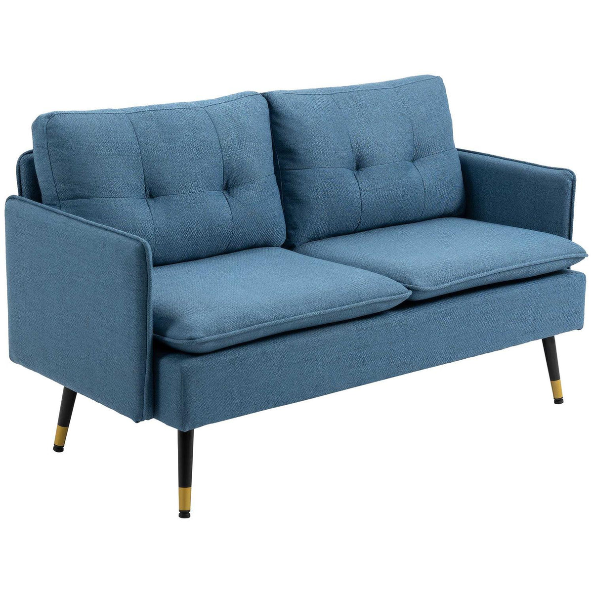 2 seater sofa, couch with thick cushion, upholstered sofa with steel legs, modern double sofa for living room, bedroom, dark blue