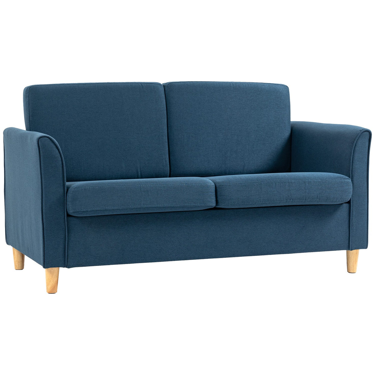 2 seater sofa, couch with wooden legs, linen look, padded upholstered sofa, double sofa in modern style for living room, bedroom, blue