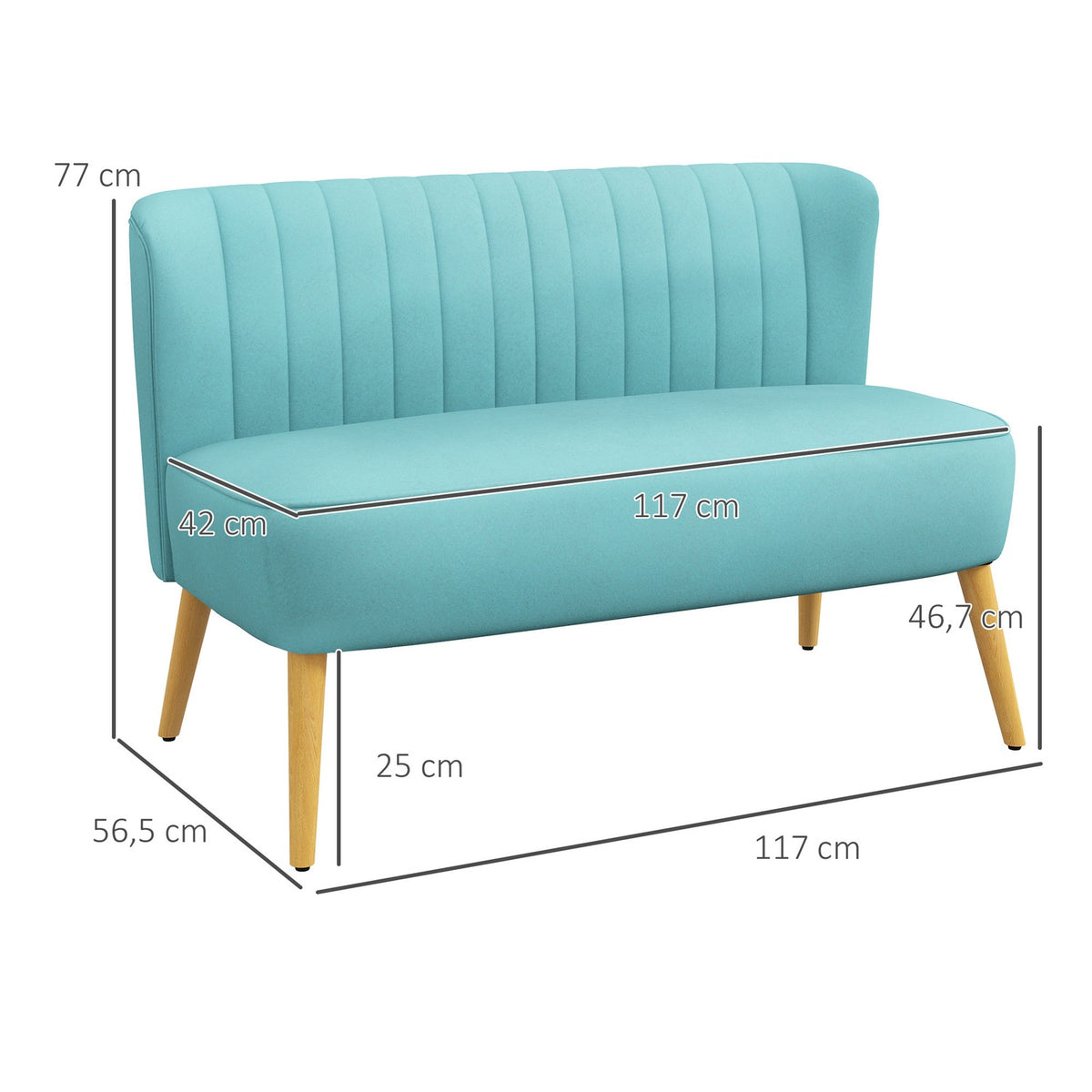 2-seater sofa, loveseat with linen look, double sofa with wooden legs, load capacity up to 150 kg, green, 117 x 56.5 x 77 cm