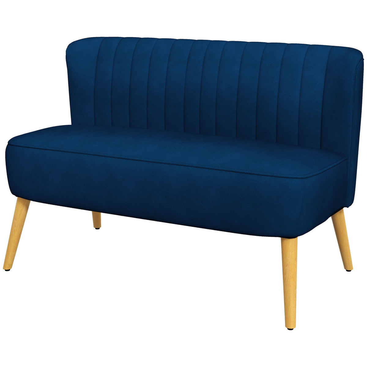 2-seater sofa, two-seater, loveseat with linen look, double sofa with wooden legs, load capacity up to 150 kg, sky blue, 117 x 56.5 x 77 cm